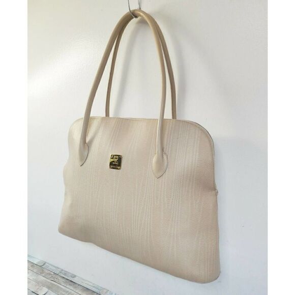 XL MCM MUNCHEN D8848 TEXTURED IVORY GENUINE LEATHER TOTE SHOULDER BAG HANDBAG - Picture 3 of 11